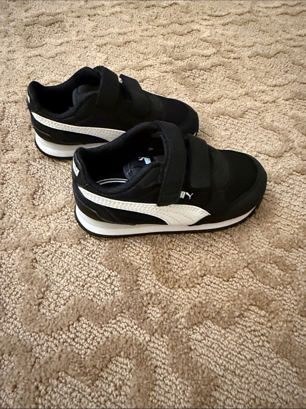 Puma Kids Black and White Velcro Athletic Sneakers
